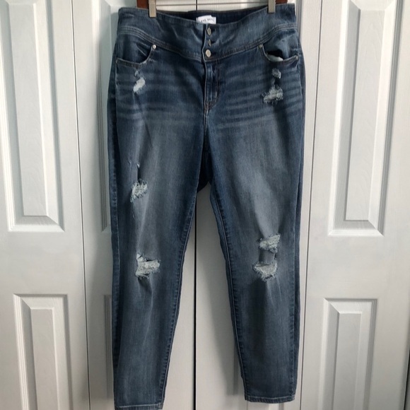 Lane Bryant High Rise Denim Jegging Flex Magic Waistband Distressed Size 18 - Picture 2 of 12